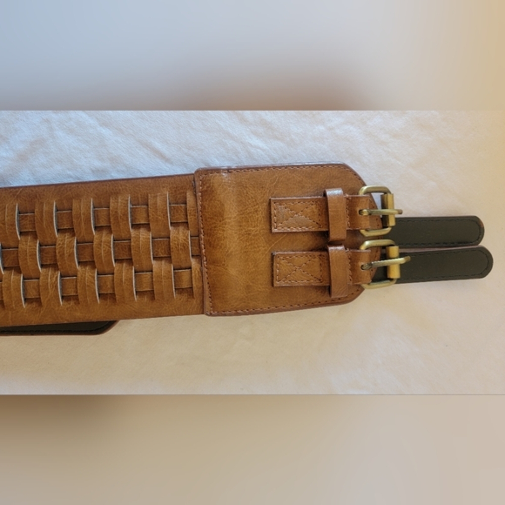 Wide, Woven, Two Buckle Belt, size small, Faux Leather